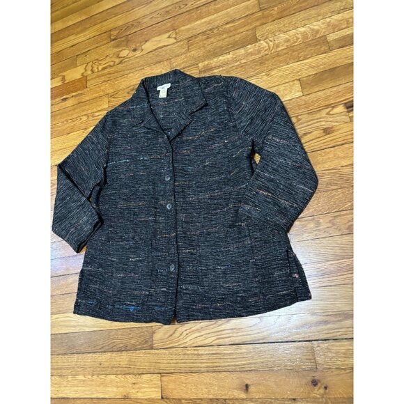 TravelSmith Womens Blazer Style Jacket Size Large Black Striped Knit Button Down - Picture 2 of 6